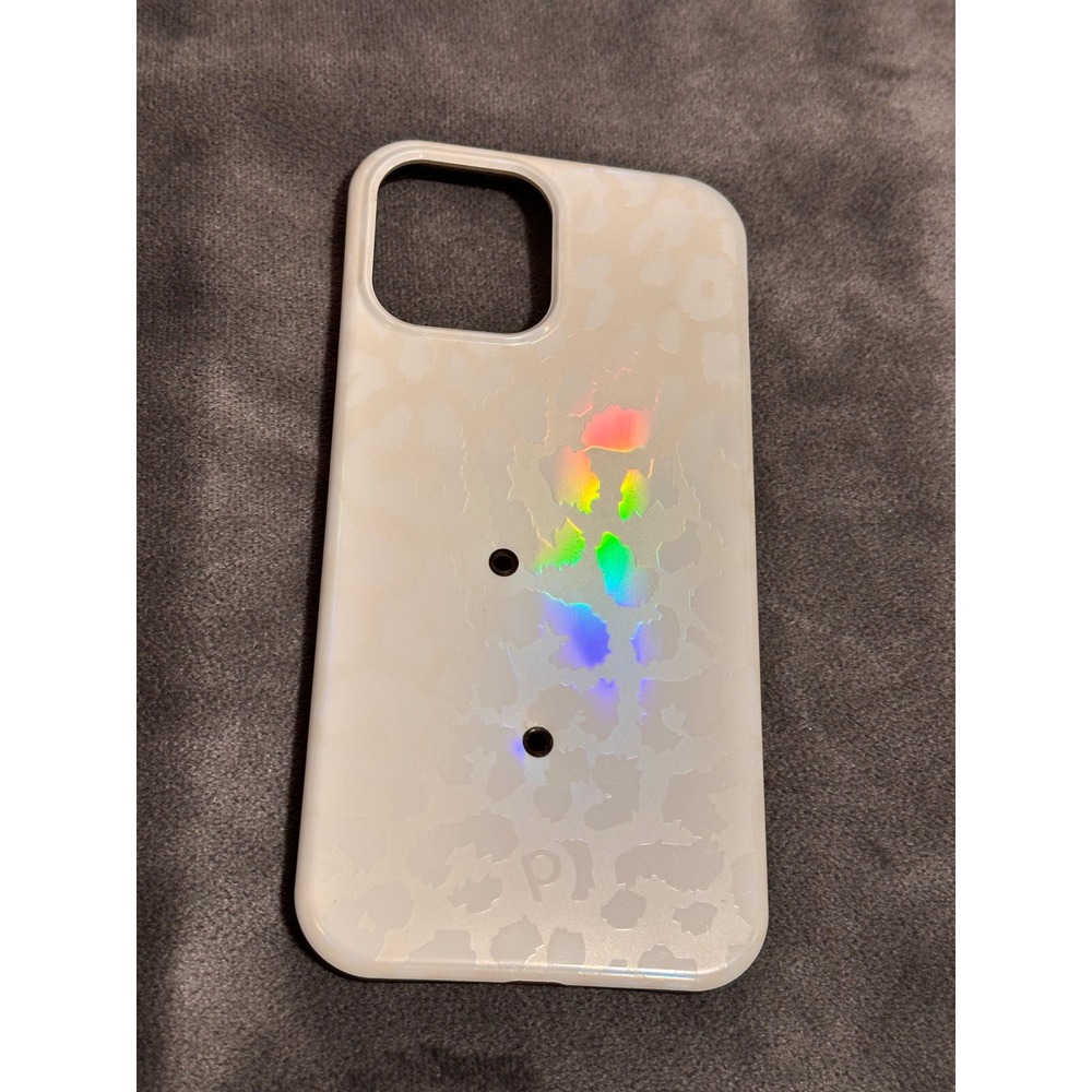 Loopy case iPhone 12 Pro Max Case Cream White Iridescent Leopard Print